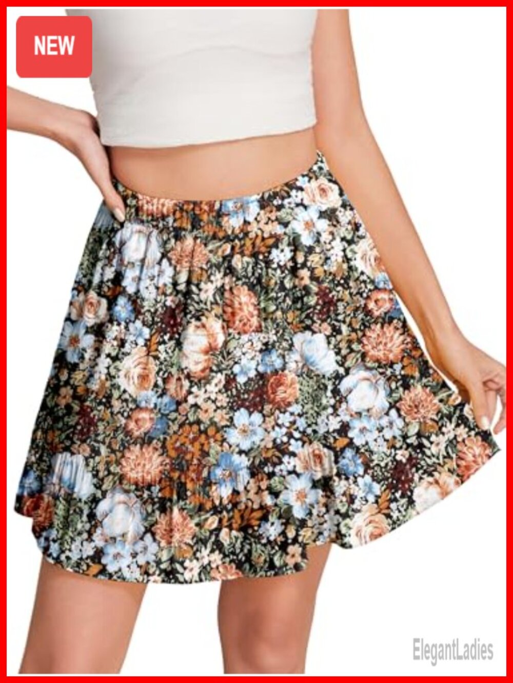 Floral Pleated Chiffon High Waist A-Line Mini Skirt with Lining